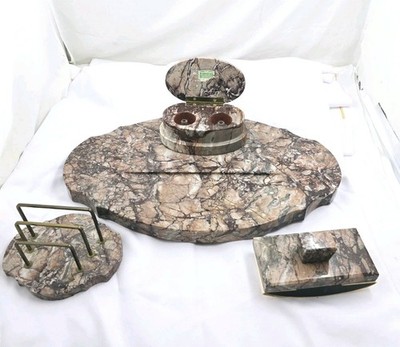Large Antique Vintage Marble Granite Inkwell 21x12 In