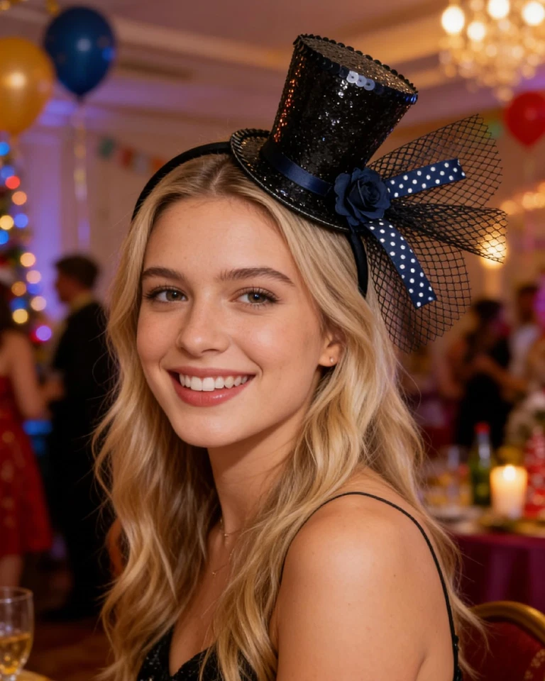 Black Mini Top Hat Headband Fascinator Tea Party Headpiece For Women Cosplay - Image 2 of 4