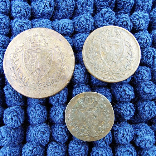 1826 Sardinia - Italy - Copper Coin Lot of 3 - 1, 3 and 5 Centesimi Coins