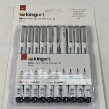 Fine Line Art Pens Set 10 Count Black Ink Archival Non Toxic Smooth Drawing New