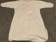Vintage Kittens Brand Long Nightgown With Pink Flamingo Made In USA Large