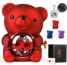 Red Forever Rose Bear  Necklace Gift Box -Romantic Valentine's Day Gift for Her