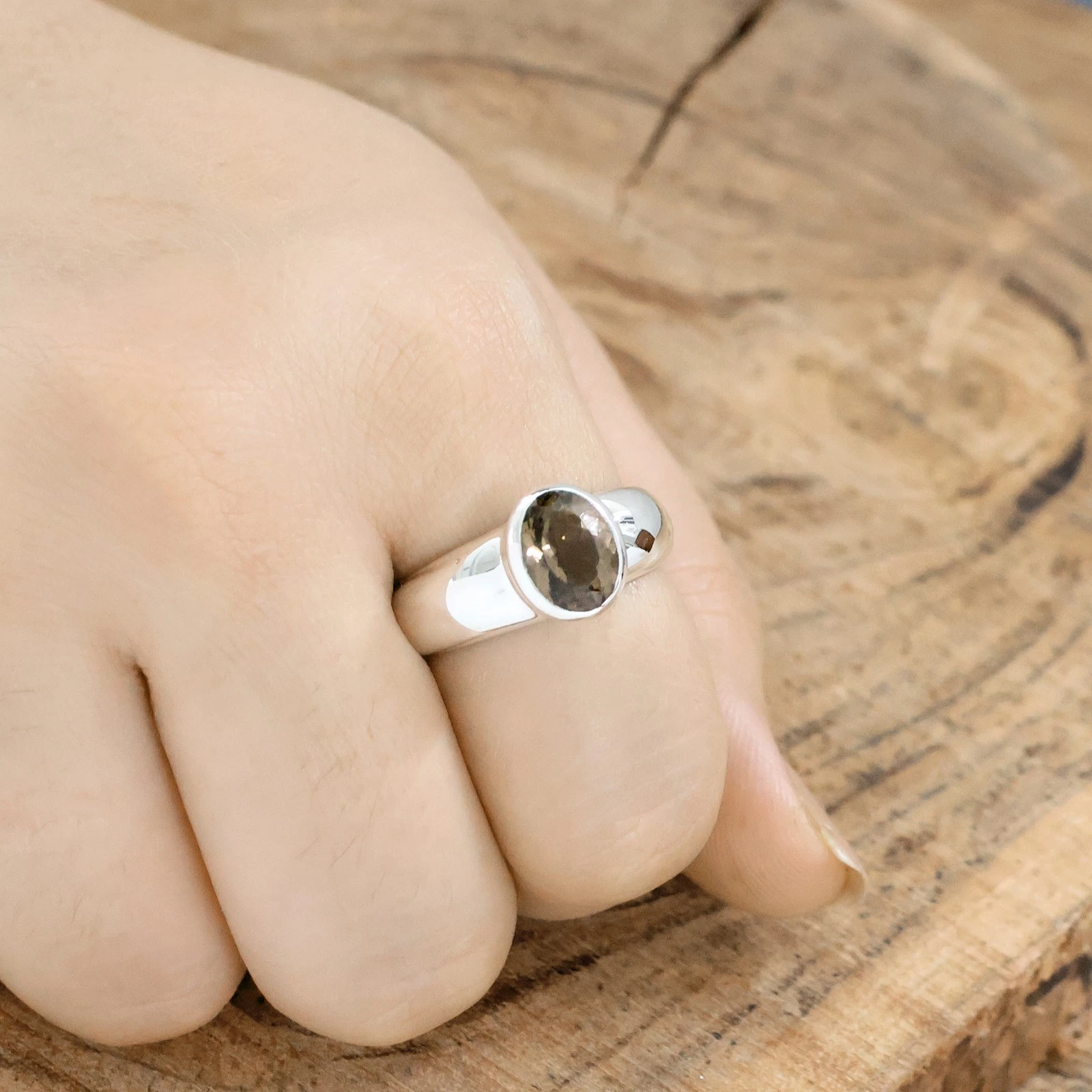 Natural Smoky Quartz Solid 925 Sterling Silver Men & Women Oval Ring image 7