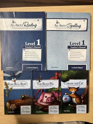 Lot 5 All About Reading Spelling Level 1 Teachers Manuals Readers 1-3 Set COLOR