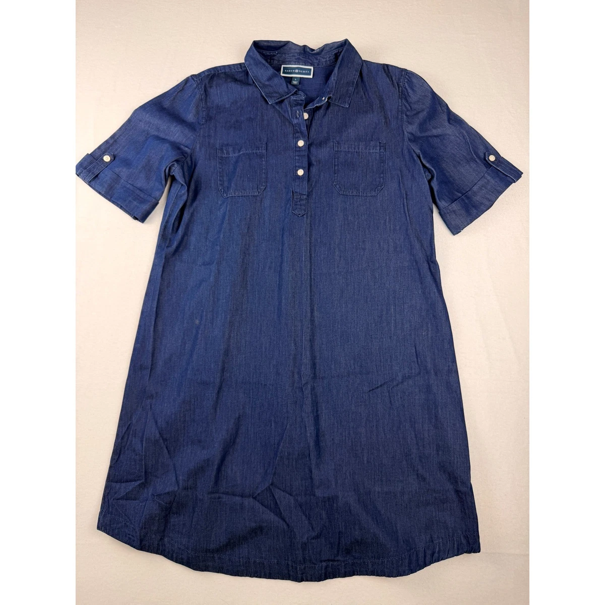 karen scott denim dress KAREN SCOTT Denim Maxi Dress Womens?M?Blue Jean Button Front Sleeveless pockets