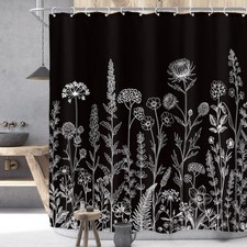 Riyidecor Black White Floral Shower Curtain for Bathroom Decor 72Wx72H Wildfl...