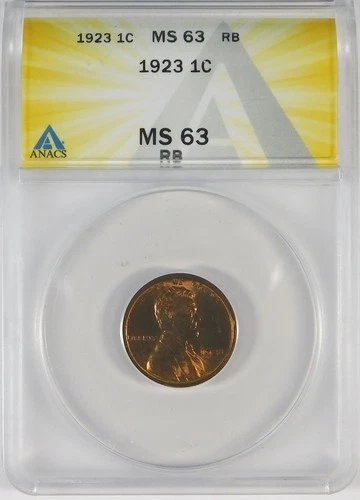 1923 VDB 1c Lincoln Copper Penny Cent ANACS MS63 RB