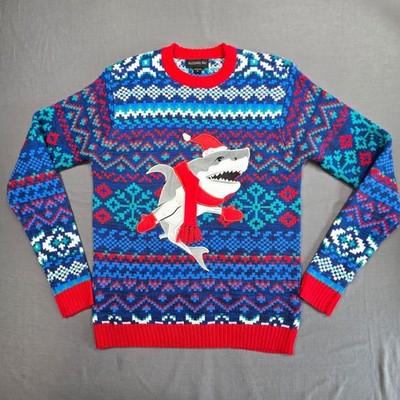Blizzard Bay S Mens Knit Christmas Sweater Red Blue Shark Fair Isle Ugly Holiday