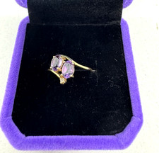 Vintage 10KT Yellow Gold Amethyst & Diamond R...