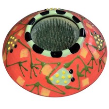 Whimsical Frog Flower Frog Kenzan Ikebana Vase Ceramic Signed