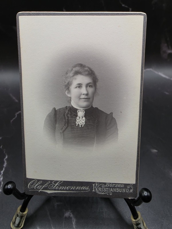 Olaf Simonnæs B&W Studio Portrait Card Photo of Woman, Kristiansund