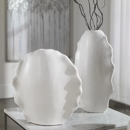 Uttermost Ruffled Feathers Modern White Vases S/2 - Picture 1 of 2