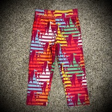 Girls DISNEY CASTLE LEGGINGS Youth Medium Multicolor Magenta Striped EUC LIKENEW