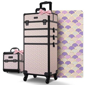 BYOOTIQUE Makeup Train Case w/ Cube Case Cosmetic Organizer Art Deco Tyrian