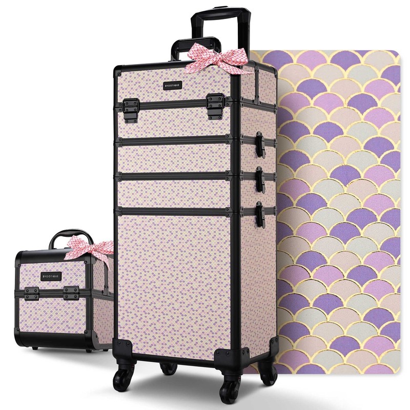 BYOOTIQUE Makeup Train Case w/ Cube Case Cosmetic Organizer Art Deco Tyrian
