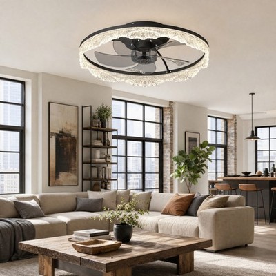 20 in Flush Mount Wave Design LED Ceiling Fan with Light Remote APP Control Kit