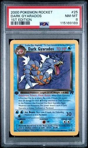 2000 POKEMON ROCKET 1ST ED #25 DARK GYARADOS PSA 8