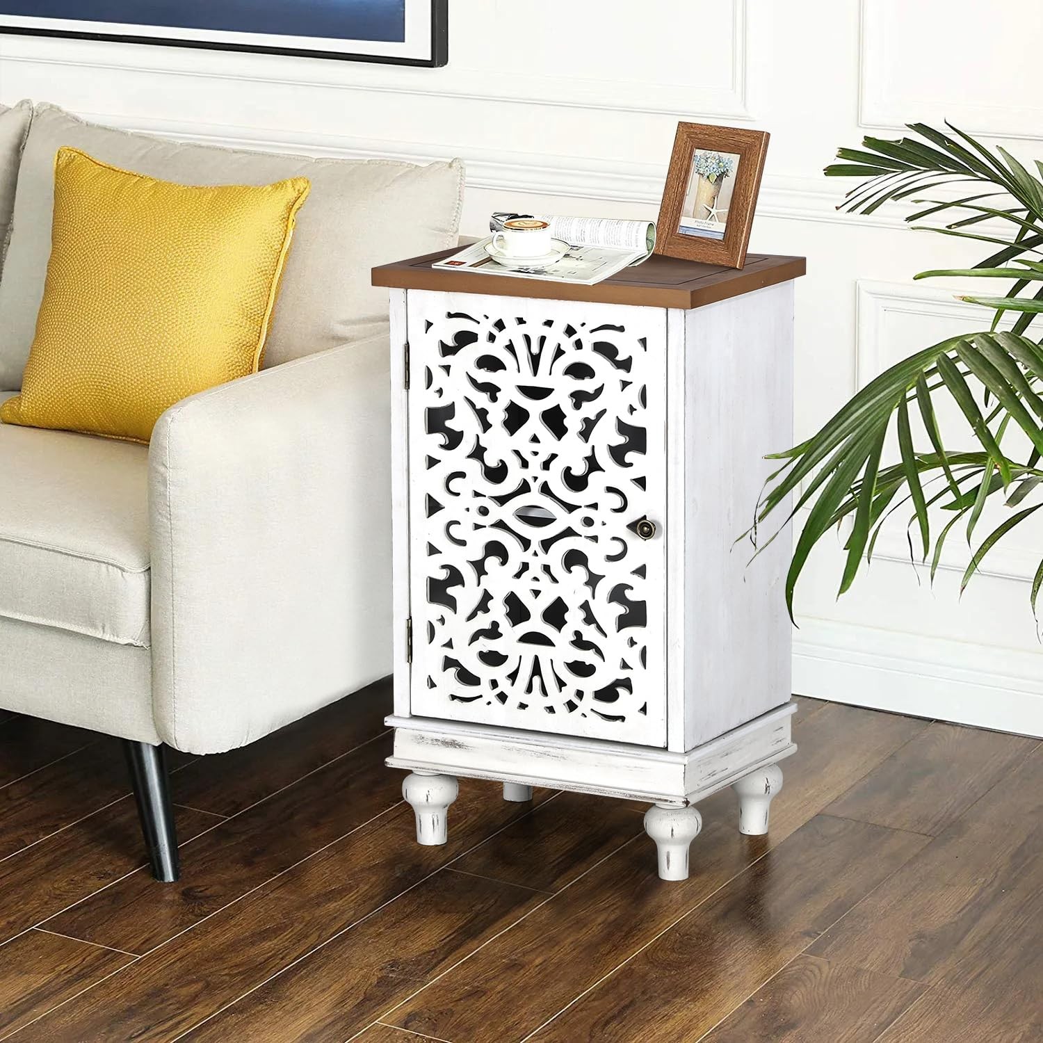 Accent Cabinet with Single Door Small Distressed Storage Cab