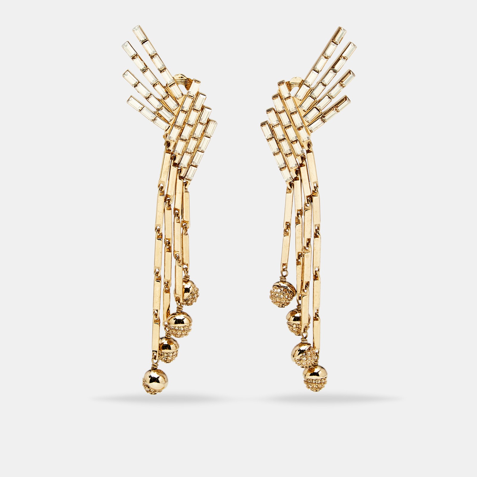 Dior Wings Crystals Gold Tone Hoop Earrings