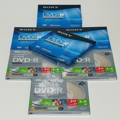 Lot of 7 Mini DVD-R - Sony/TDK/Memorex - New Sealed - (30 Minutes)