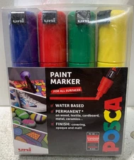 Uni Posca Paint Marker Pens 8mm Broad Chisel Standard Colours PC-8K (Set of 4)