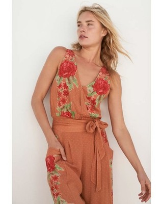 Free People Emmi Floral Top Sleeveless Summer Boho Rust Bodysuit Playsuit NWD M