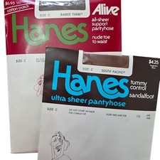 Vintage 1980's Hanes Panty Hose Sheer tights stockings tan color size C