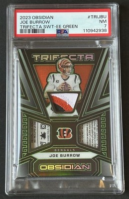 2023 Panini Obsidian Trifecta Swatch JOE BURROW GREEN /25 PSA 7 🔥 POP 1 !!
