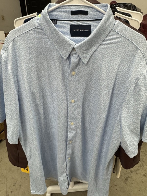 JACHS New York Men's XXL Blue Geometric Short Sleeve Point Collar Button-Up