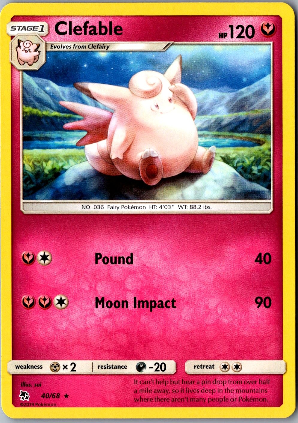 Clefable 40/68 Rare Hidden Fates Lightly Played Pokemon Card TCG Single