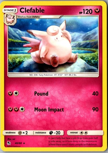 Clefable 40/68 Rare Hidden Fates Lightly Played Pokemon Card TCG Single