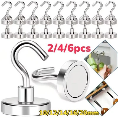 2-6 Stück Magnethaken Topfmagnet mit Haken Super Starke Magnet 10/12/14/16/20mm - Bild 1 von 4