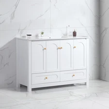 48" Bathroom Vanity w/Ceramic Sink,Freestanding Vanity Cabinet,2 Drawers,4 Doors