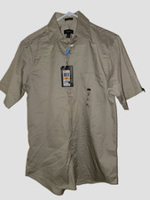 Van Heusen Men's No iron Button Down Short Sleeve Khaki Shirt S NEW