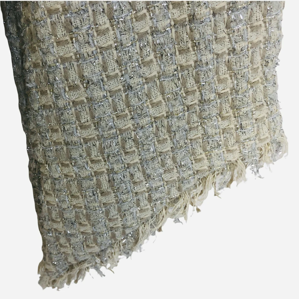 Chaqueta Joseph A Tweed Talla 10 Marfil Dorado Metálico Flecos Cadenas Oficina Sirena Foto 3 de 4