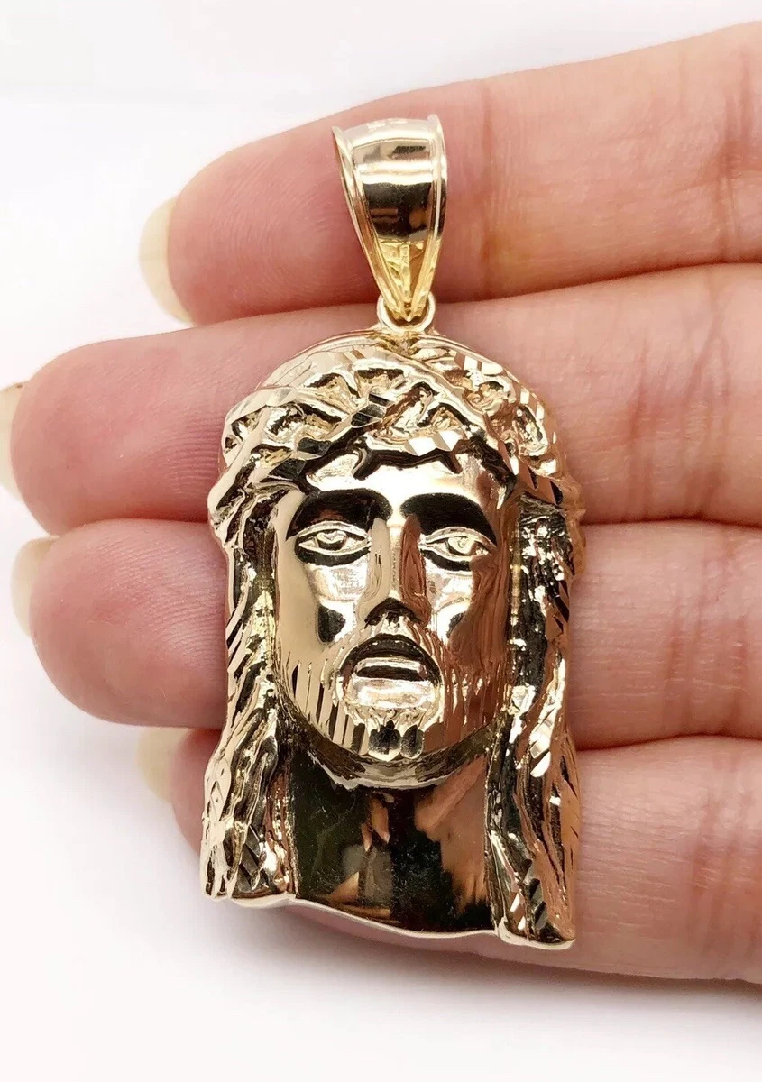 Mens 10K Solid Yellow Gold Jesus Christ Head Face Pendant 7.4