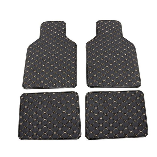 Set Of 4 Black&Beige Car Floor Mats PU Leather Carpets Protector Accessories - Picture 1 of 6