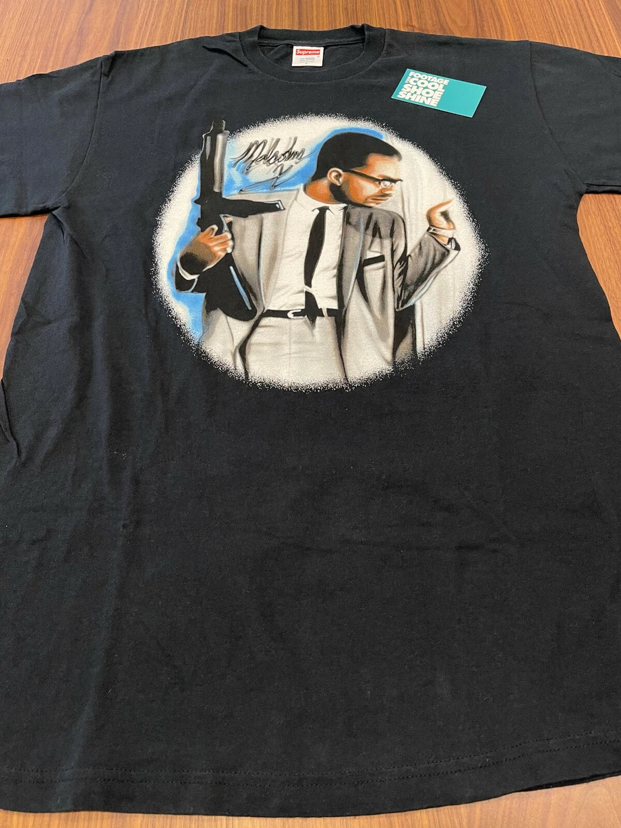 2003 SS03 SUPREME MALCOLM X AIRBRUSHED TEE SHIRT BLACK BOX LOGO LARGE L