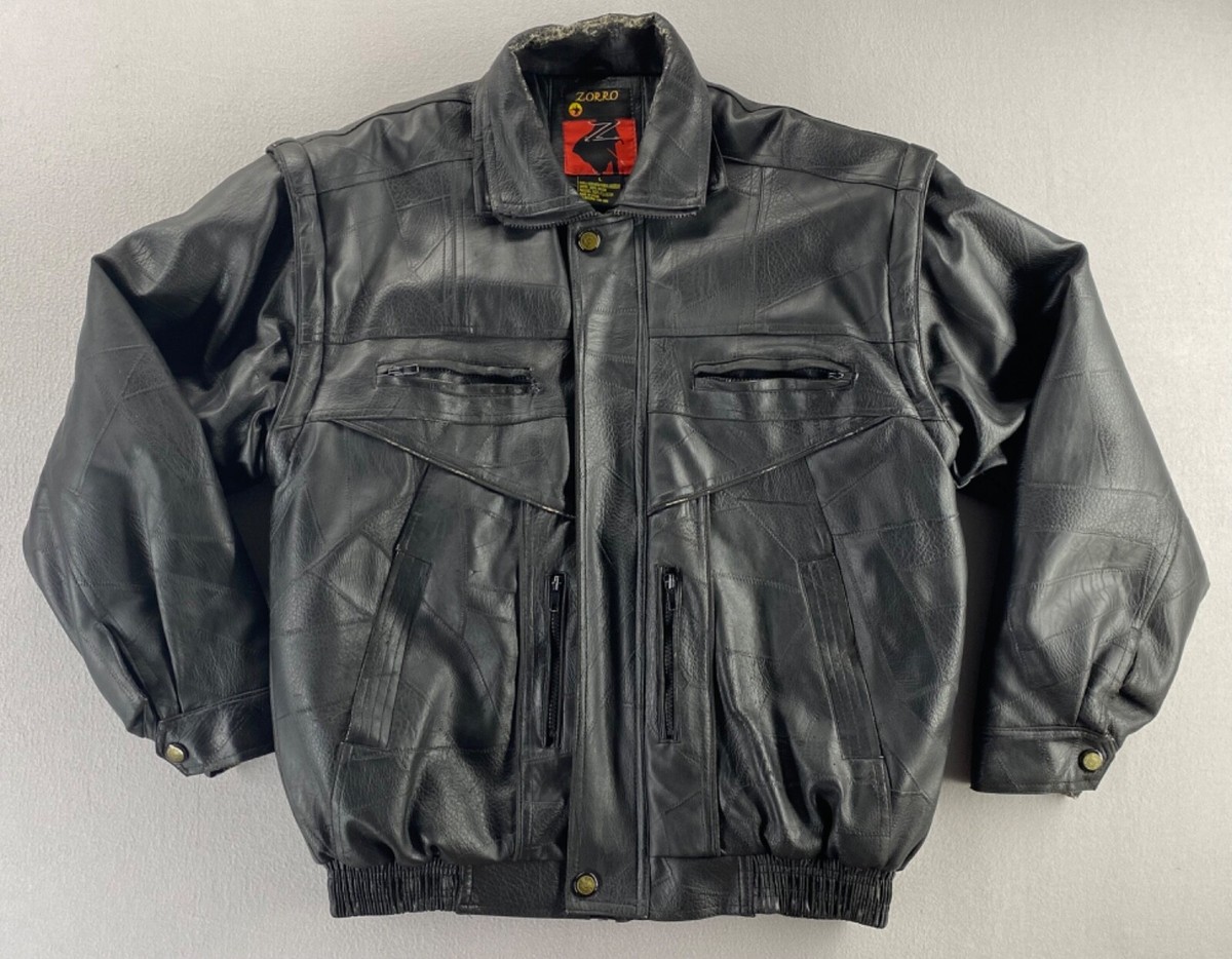 Vintage Zorro Black Leather Jacket Men's Size L Movie Blazer