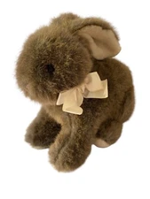 Vintage Dakin Brown Bunny Rabbit 9.5" Stuffed Plush with Bow 1986 Realistic