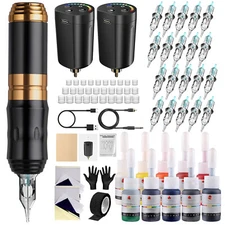 Wireless Tattoo Kit Set Complete with Pro Tattoo Pen 20 Tattoo Cartridge Needles