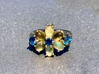 Vintage Silver Ring with Jelly Opals and Blue Topaz 925 Flower Ring