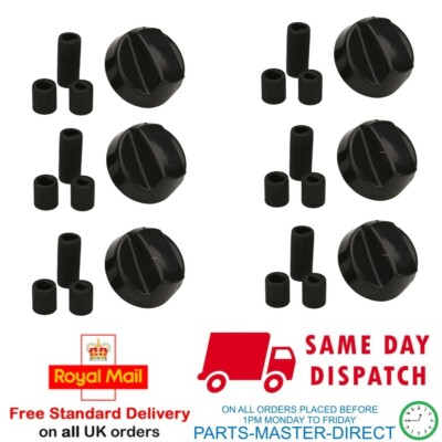 FITS SAMSUNG ELECTROLUX NEFF SMEG BLACK COOKER OVEN CONTROL KNOB & ADAPTORS x 6