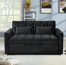 3 in 1 Convertible Velvet Futon Loveseat Sleeper Sofa Bed w/ Pillows & Pockets
