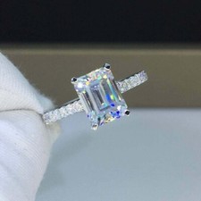 2CT Emerald-Cut Lab Created Solitaire Engagement Ring 14K White Gold Plated