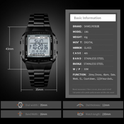 SKMEI Men Steel Watches Electronic Sport Watch LED Digital Alarm Male Wristwatch