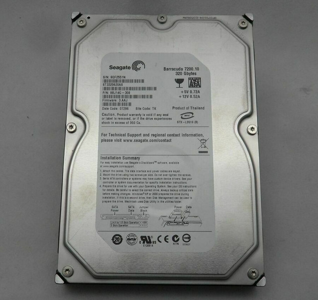 Disque Dur Interne Seagate 320Go – 3.5'' SATA 7200tr/min 16Mo – Modèle ST3320620AS