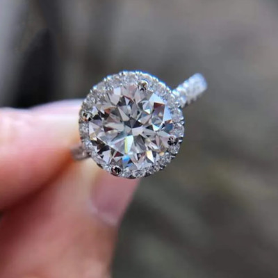 2,86 TCW runder Schnitt Moissanit Halo Verlobungsring in 14K weiß vergoldet