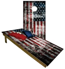 CORNHOLE BEANBAG GAME w Bags Game Boards USA Vintage Distressed American Flag