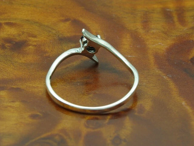 925 Argento Sterling Anello Con Nero Topazio Ricoperto / Vero / 1,2g / Rg 61 - Immagine 3 di 3